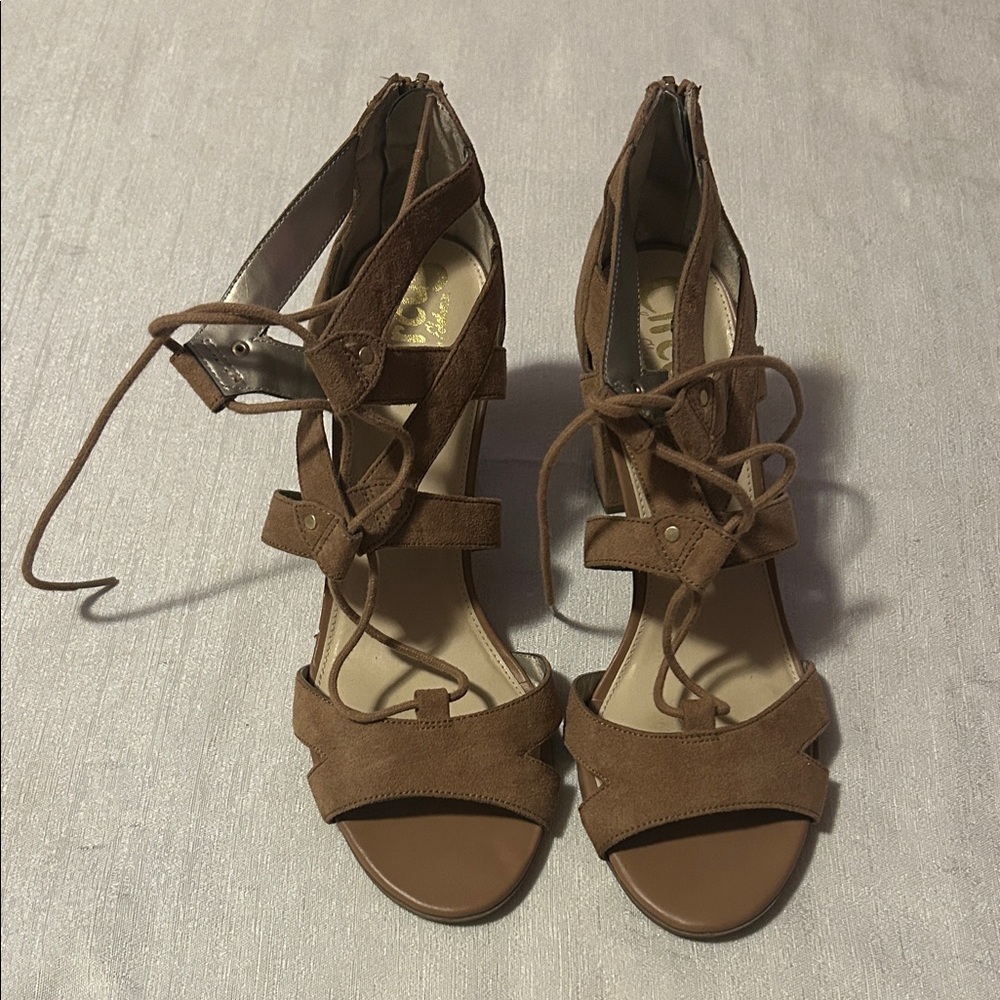 Circus by Sam Coleman Brown Suede Lace-Up Sandals